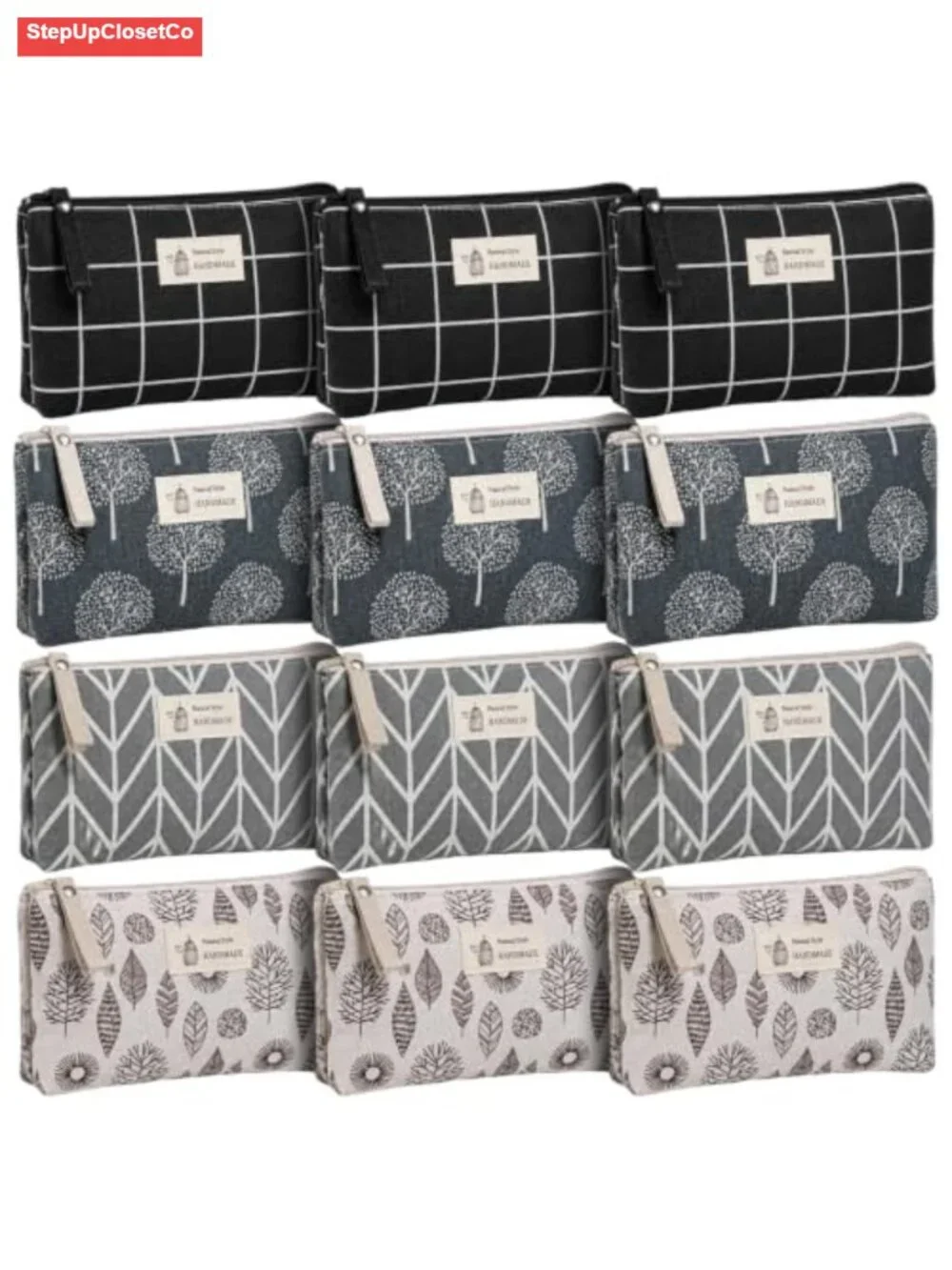 12 Pc Canvas Cosmetic Bags Set Zipper Travel Makeup Organizer Pouches Multicolor